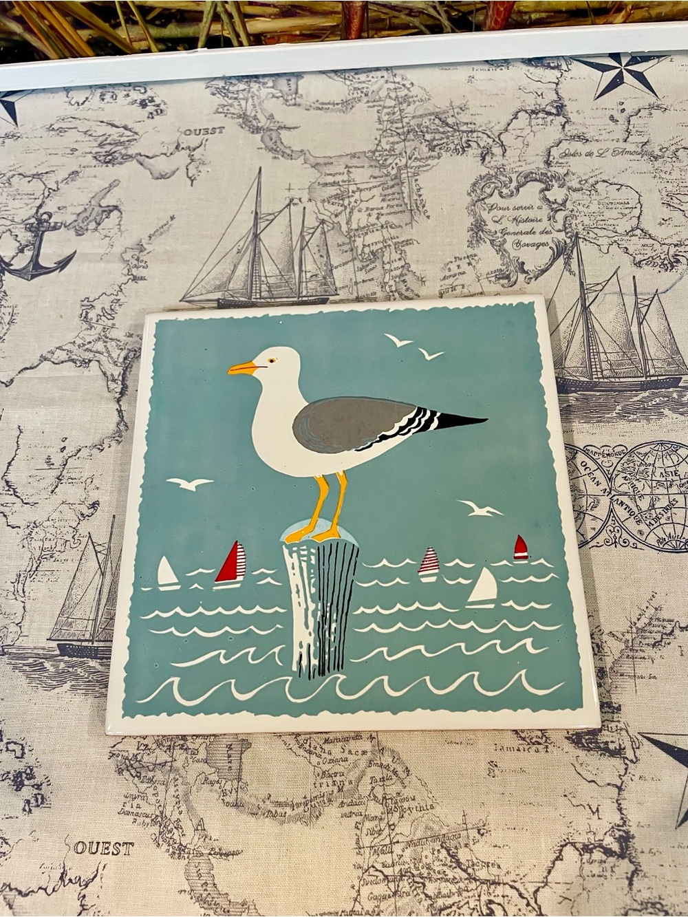 Seagull Sailboat Coastal Tile Trivet / Wall Hanging – Down East Crafts Japan 6”